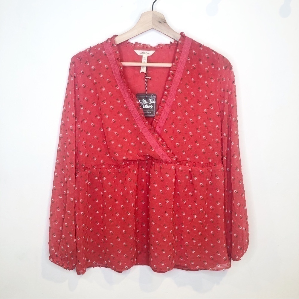 Matilda Jane Red Floral V Neck Size  Small - Picture 2 of 14